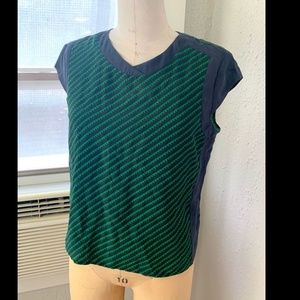 MONCOLLET Silk Green/Navy Blue Top/Blouse